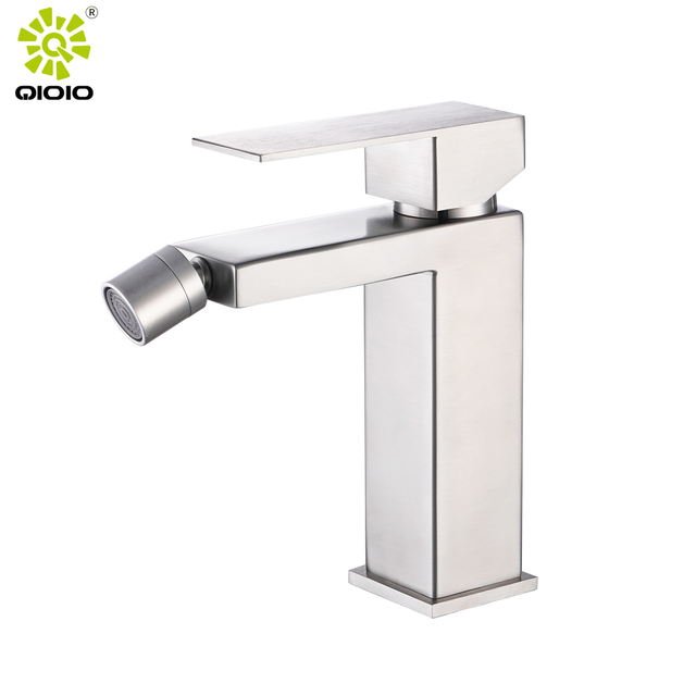 Grifo de bidé cuadrado cepillado de acero inoxidable 304 Grifo de lavabo de baño mixto frío caliente sin plomo