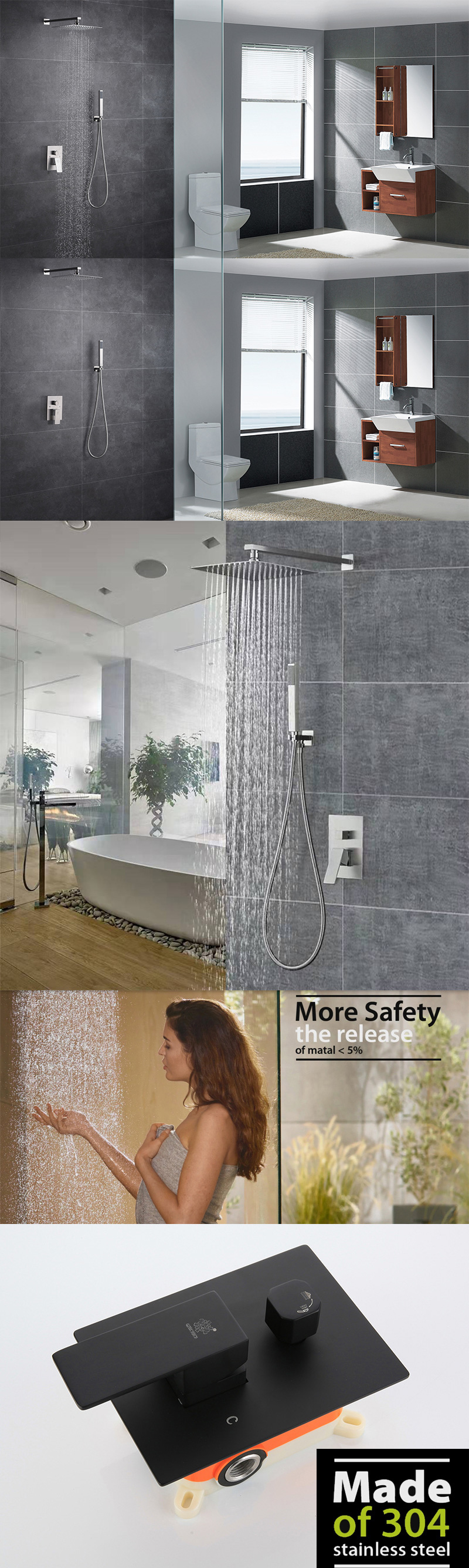 Dos funciones en la ducha montada en la pared.