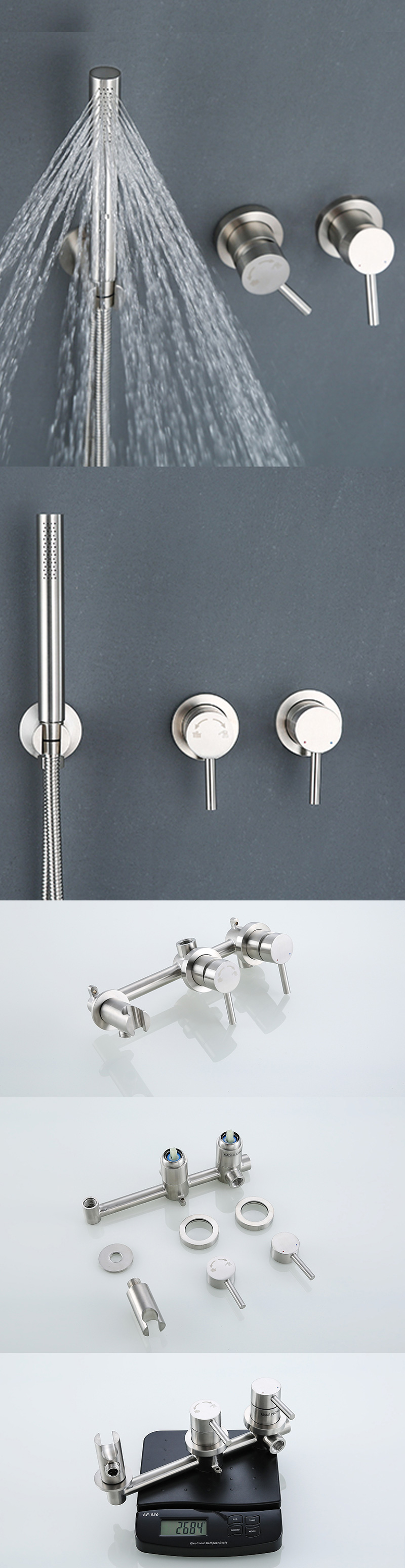 Dos funciones en la ducha montada en la pared.