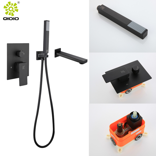 cUPC Matt negro vendedor caliente baño SS Baño mezclador frío y caliente en el sistema de ducha de pared grifos para baño