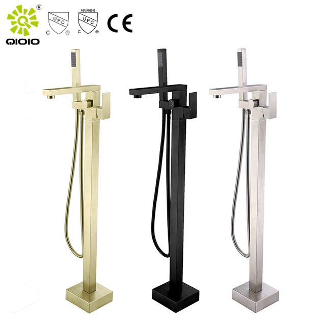 CUPC de alta calidad de acero inoxidable de lujo cepillado relleno de bañera mezclador de ducha de baño independiente grifo de bañera de montaje en cubierta de baño