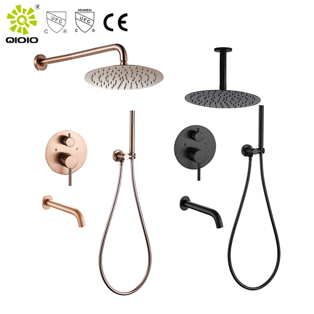 CUPC de alta calidad en la pared 304 de acero inoxidable cepillado de oro grifos mezcladores de ducha sistema de ducha oculto grifo de baño ducha