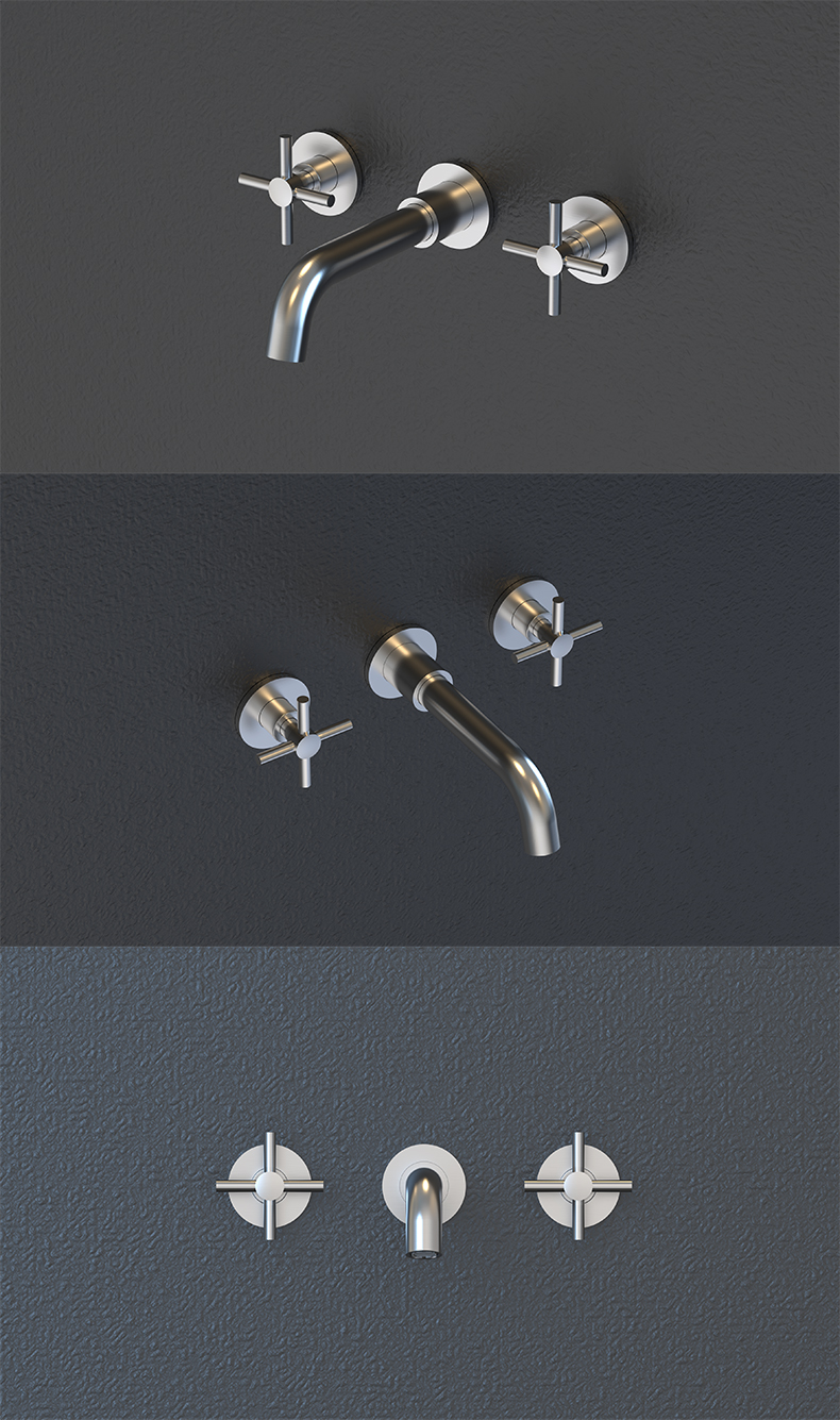 Grifo de montaje en pared para lavabo de ba&ntilde;o, grifo de doble manija, 