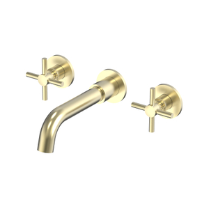 Grifo de doble manija para lavabo de baño con montaje en pared de oro cepillado de acero inoxidable 304 