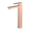 Grifo de cintura alta para lavabo de baño, cobre, oro rosa, cuadrado, acero inoxidable 304, certificado CUPC