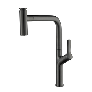 Grifo de cocina Ycfaucet de un solo orificio con una sola manija, color negro, moderno, con rociador desplegable