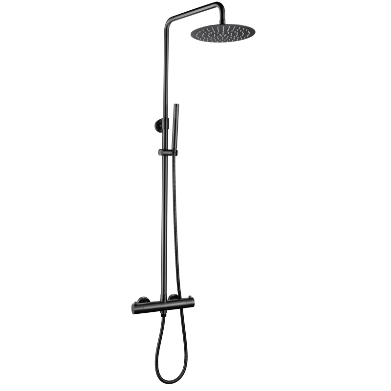 Mezclador termost&aacute;tico de ducha de ba&ntilde;o negro con pistola de acero inoxidable 304