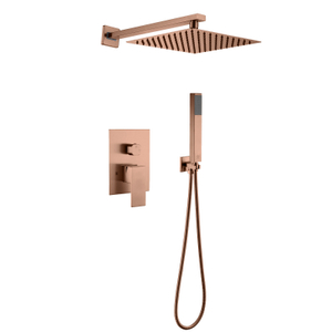 Mezclador de agua fría y caliente cuadrado de oro rosa de acero inoxidable 304 en juego de ducha de baño oculto tipo lluvia montado en la pared 