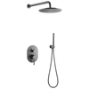 Juego de mezclador de ducha de baño tipo lluvia gris con pistola oculta de acero inoxidable 304 montado en la pared 