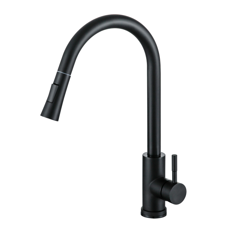 Grifo mezclador de cocina extra&iacute;ble con sensor t&aacute;ctil negro mate de acero inoxidable 304