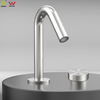 Mezclador de lavabo de baño de 2 orificios montado en cubierta de acero inoxidable 304, grifo de cascada con manija progresiva monomando