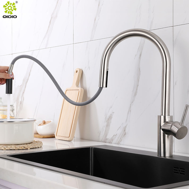 Grifo de fregadero de cocina extraíble caliente y frío cepillado de acero inoxidable 304