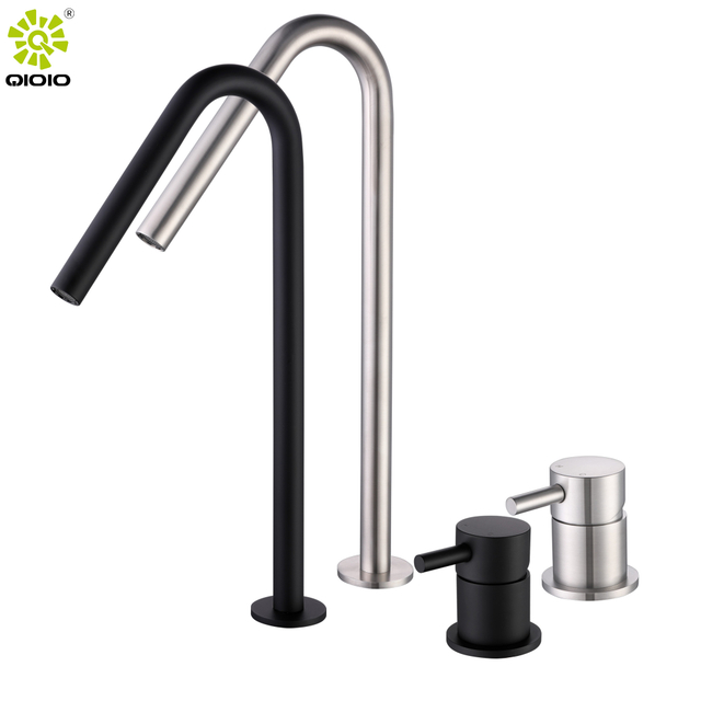 Grifo de lavabo de baño de dos agujeros negro mate cepillado de acero inoxidable 304