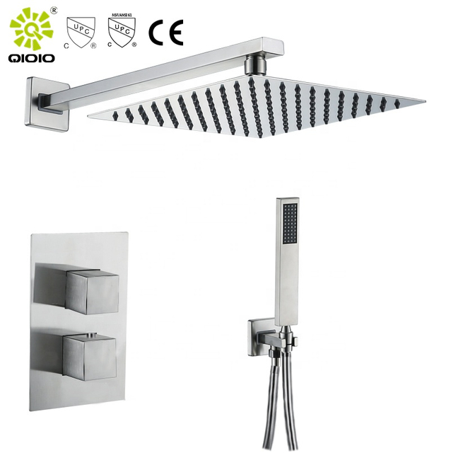 Juego de mezclador termostático de ducha de baño termostático caliente y frío montado en la pared de acero inoxidable 304 de alta calidad de alta calidad CUPC
