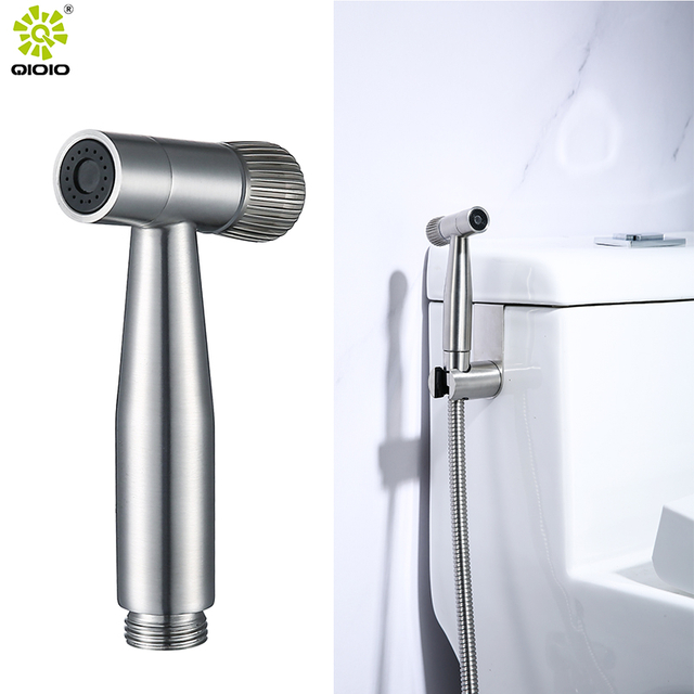 Juego de rociador de bidé portátil de mano cromado Shattaf de baño de acero inoxidable 304 para inodoro