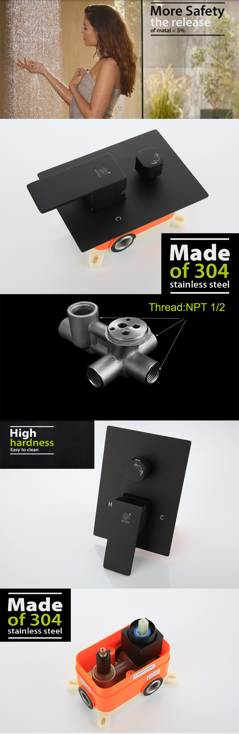 Dos funciones en la ducha montada en la pared.