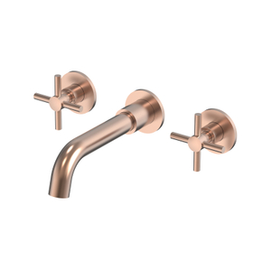 Grifo de doble manija para lavabo de baño con montaje en pared de oro rosa de cobre de acero inoxidable 304 