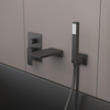 Grifo para bañera en cascada con montaje en pared, color negro mate, con ducha de mano