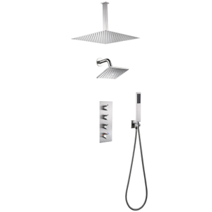 Conjunto de mezclador de ducha termostático oculto de 3 funciones para baño moderno de níquel cepillado