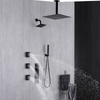 Juego de mezclador de ducha termostático oculto de 4 funciones para baño negro moderno negro