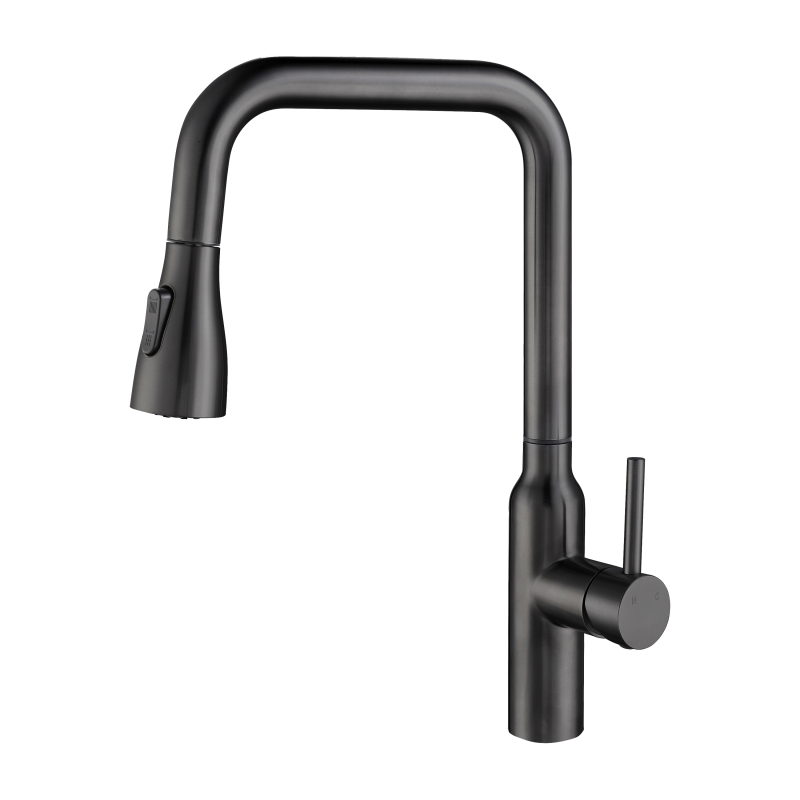 Grifo mezclador de cocina extra&iacute;ble con sensor t&aacute;ctil negro pistola de acero inoxidable 304