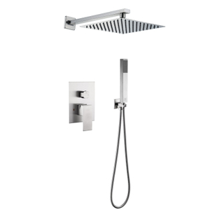 Mezclador frío y caliente cuadrado de níquel cepillado de acero inoxidable 304 en juego de ducha de baño oculto de lluvia montado en la pared 