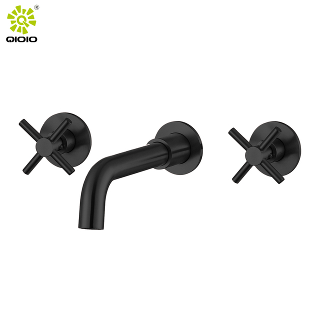 Grifo mezclador de lavabo oculto montado en la pared de dos manijas de alta calidad de acero inoxidable 304