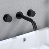 Grifos de doble manija para lavabo de baño de montaje en pared de acero inoxidable 304 negro mate 