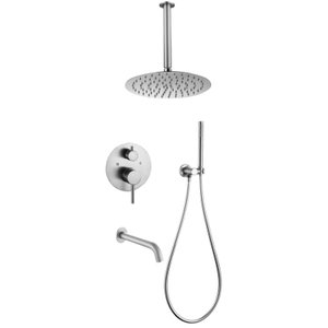 Juego de ducha con cabezal oculto para baño montado en la pared de níquel cepillado