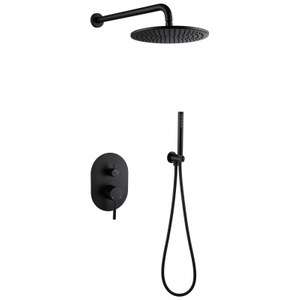 Juego de mezclador de ducha de baño tipo lluvia negro oculto montado en la pared de acero inoxidable 304 