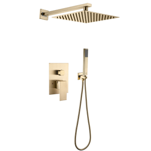 Mezclador de agua fría y caliente cuadrado de Oro pulido de acero inoxidable 304 en juego de ducha de baño oculto de lluvia montado en la pared 