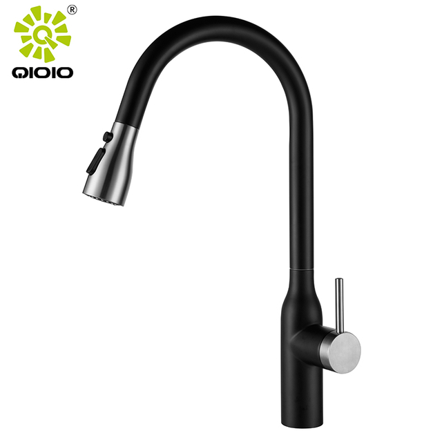 Grifo de cocina de fregadero abatible mixto caliente y frío negro moderno de acero inoxidable 304