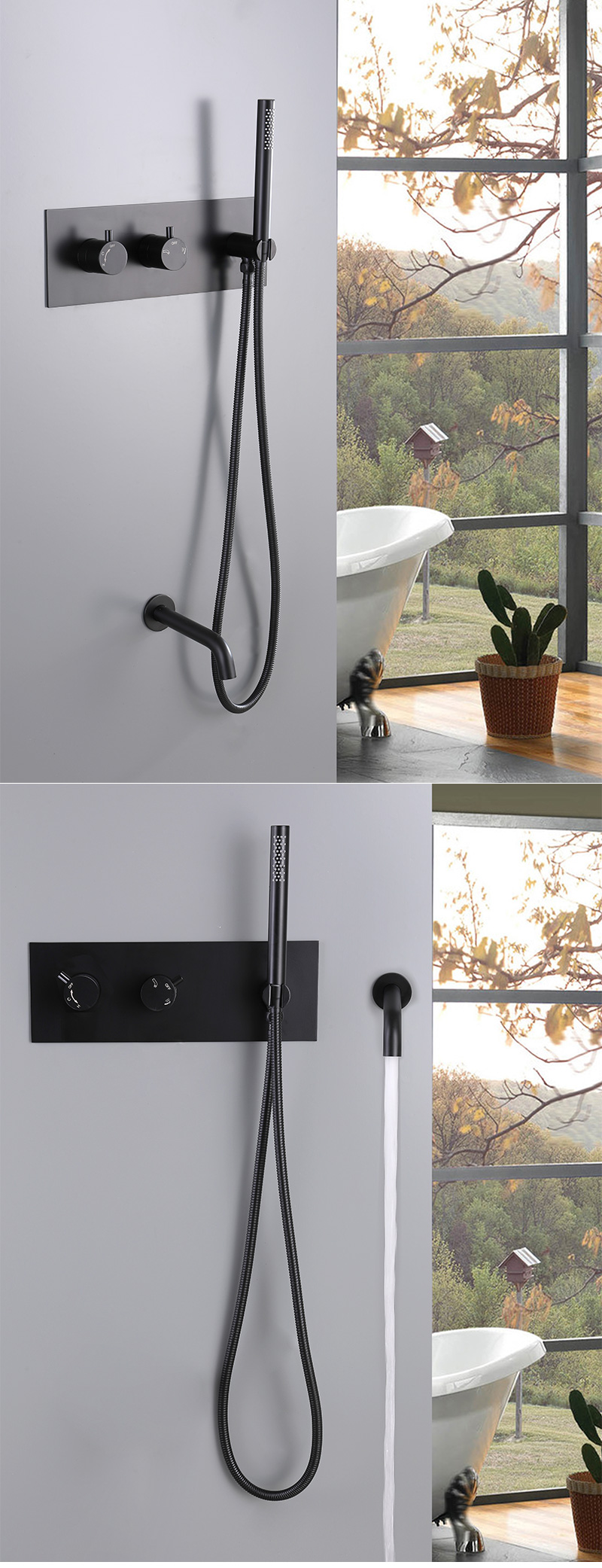 Dos funciones en la ducha montada en la pared.