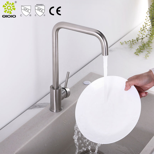 Acero inoxidable 304 níquel cepillado montado en cubierta monomando mezclador caliente y frío grifo del fregadero de la cocina