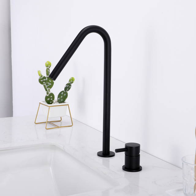 Grifo de lavabo de baño con manija separada, dos orificios, negro mate, moderno, acero inoxidable 304