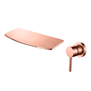 Grifos de lavabo de baño de una sola manija de cascada de montaje en pared de oro rosa de cobre de acero inoxidable 304