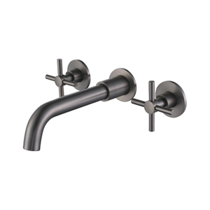 Grifo de doble manija para lavabo de baño con montaje en pared gris pistola de acero inoxidable 304 