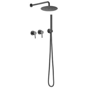 Juego de ducha tipo lluvia gris con pistola de acero inoxidable 304 montado en la pared con ducha de mano 