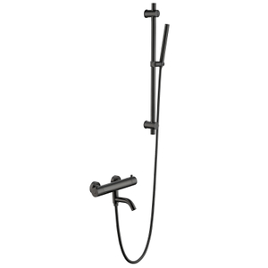 Juego de ducha de mano termostático de 2 funciones para baño negro con pistola de acero inoxidable 304