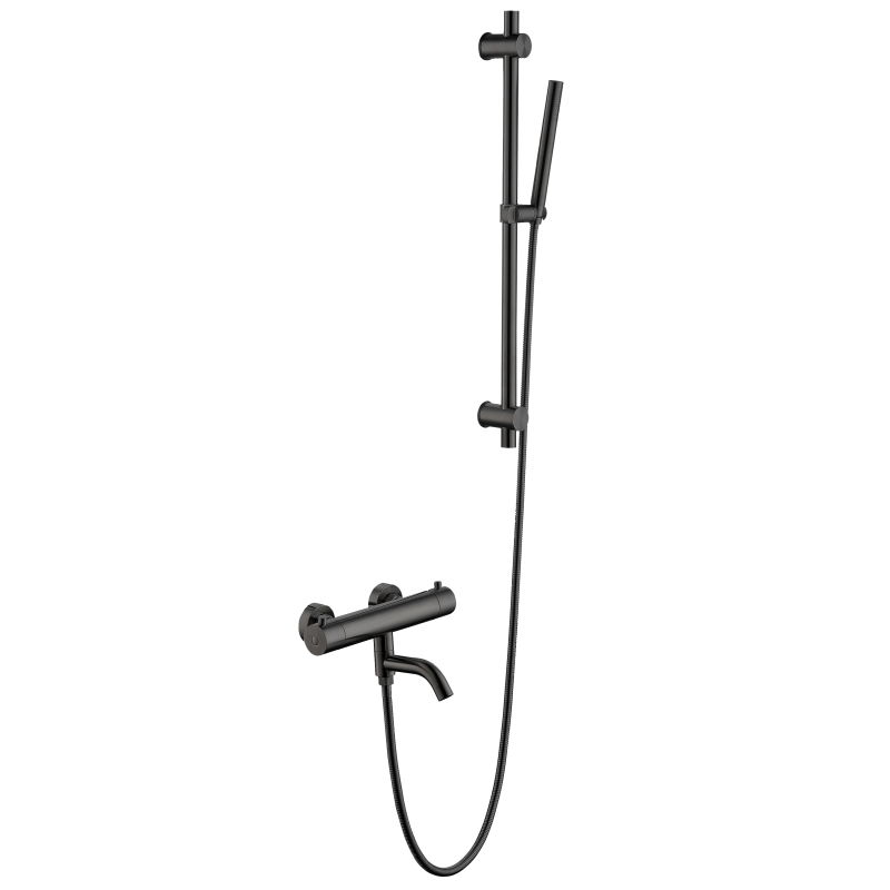 Mezclador termost&aacute;tico de ducha de ba&ntilde;o negro con pistola de acero inoxidable 304
