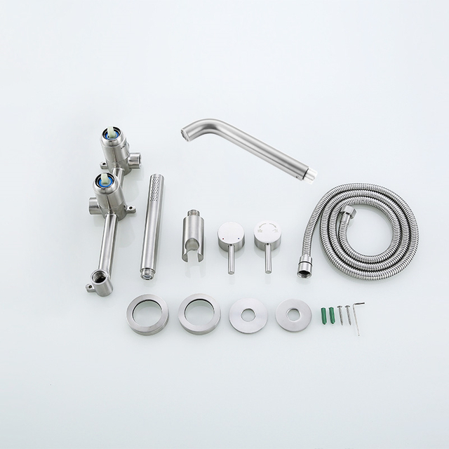 Conjuntos de grifos para bañera y ducha de baño de acero inoxidable 304 montados en la pared de níquel cepillado