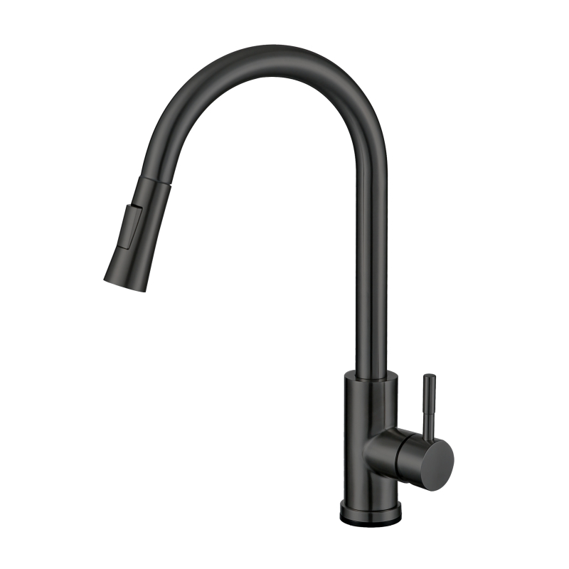 Grifo mezclador de cocina extra&iacute;ble con sensor t&aacute;ctil negro pistola de acero inoxidable 304
