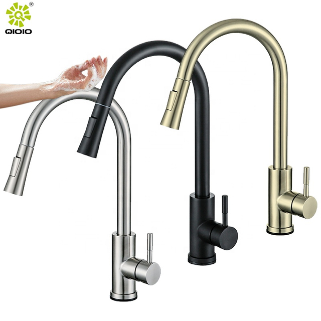 cUPC 304 sensor táctil de níquel cepillado de acero inoxidable caliente y frío grifo de cocina extraíble
