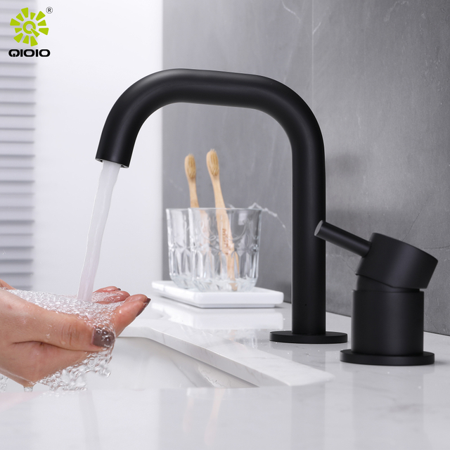 Grifo del lavabo del cuarto de baño de dos agujeros calientes y fríos del negro mate del acero inoxidable 304