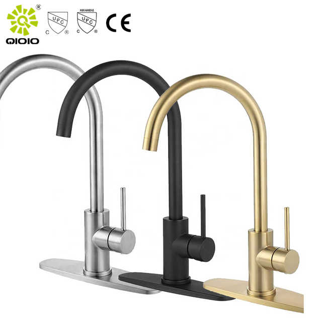 Grifo de fregadero de cocina mezclador caliente y frío montado en cubierta de acero inoxidable 304