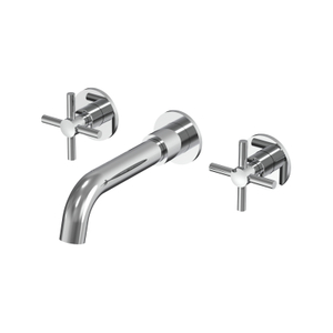 Grifos de doble manija para lavabo de baño con montaje en pared cromado de acero inoxidable 304 