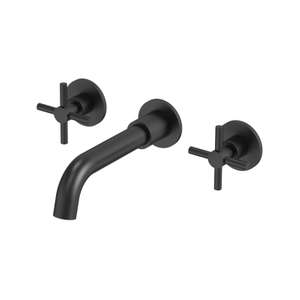 Grifo de doble manija para lavabo de baño de montaje en pared negro mate de acero inoxidable 304 