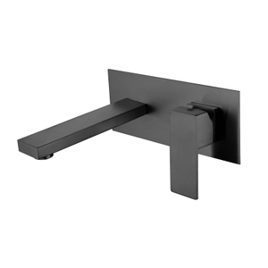 Ycfaucet Grifos para lavabo de baño con montaje en pared, cuadrados, modernos, de acero inoxidable 304, color negro