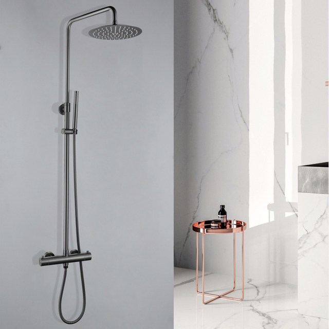 Juego de mezclador termostático de ducha de baño negro con pistola de acero inoxidable 304 moderno blanco 