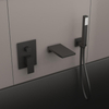 Grifo para bañera en cascada con montaje en pared, color negro mate, con ducha de mano